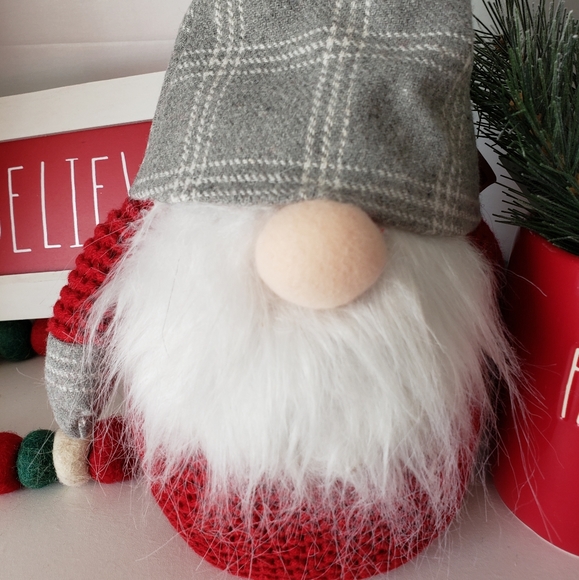 TJ Maxx Holiday 29 Christmas Gnome With Red Body Gray Plaid Hat